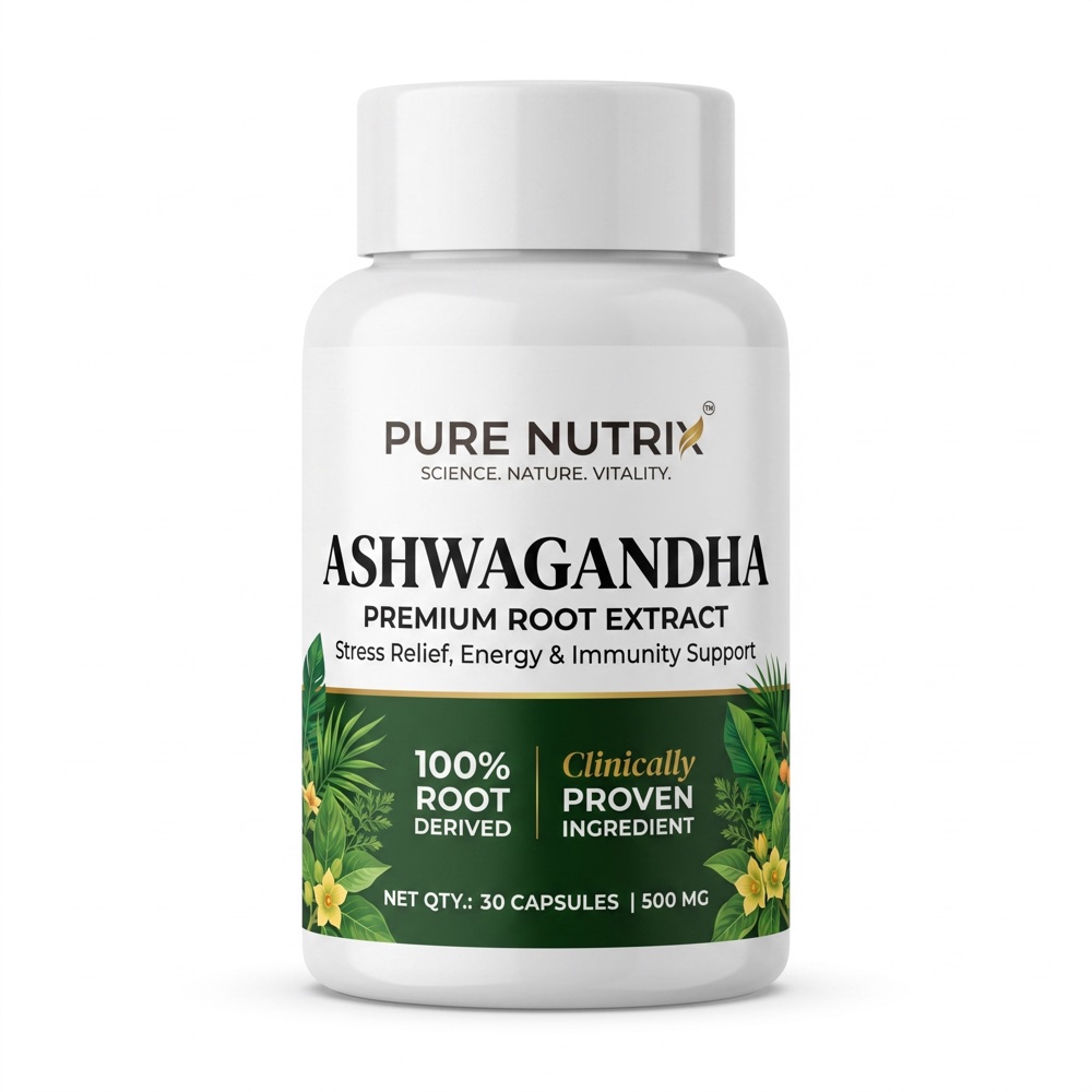 Pure Nutrix Ashwagandha Root Extract Capsules 500mg – Natural Stress Relief, Energy & Immunity Support (30 Capsules)